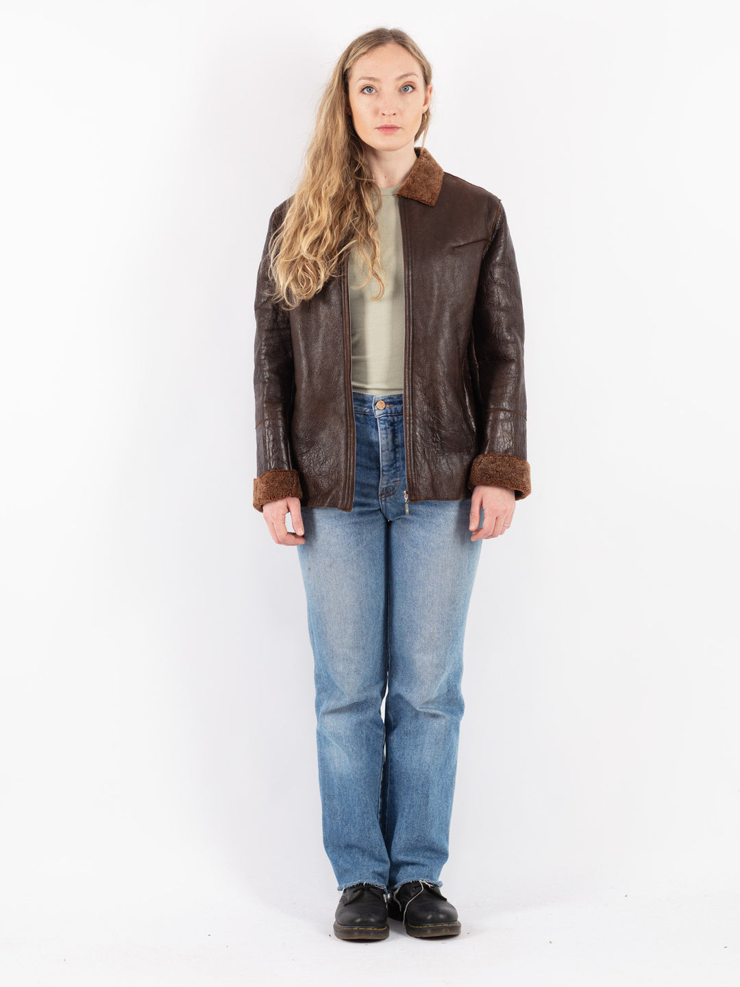 Vintage 90's Women Sheepskin Jacket in Brown