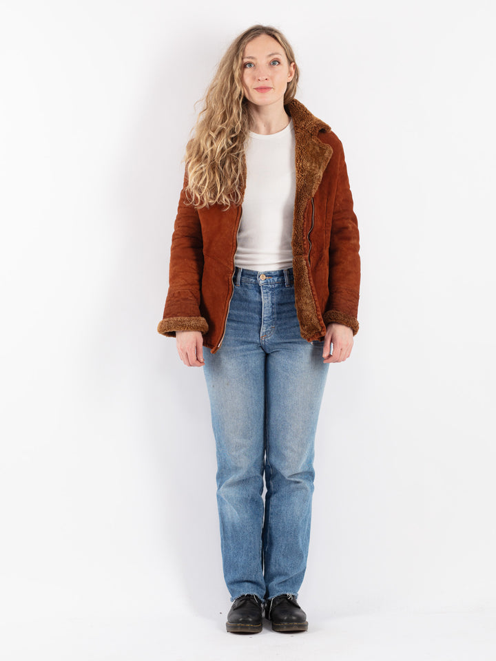 Vintage 90's Women Sheepskin Jacket in BrownV9091
