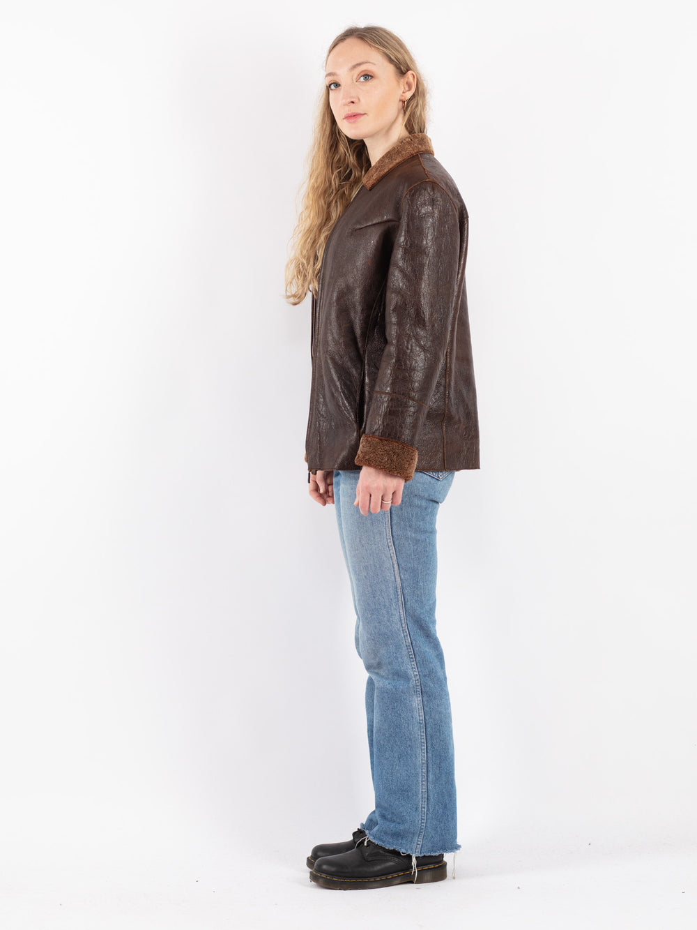 Vintage 90's Women Sheepskin Jacket in Brown