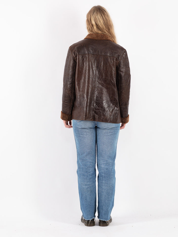 Vintage 90's Women Sheepskin Jacket in Brown