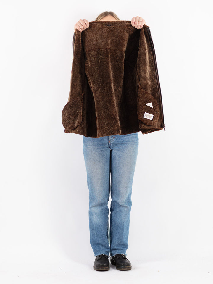 Vintage 90's Women Sheepskin Jacket in Brown