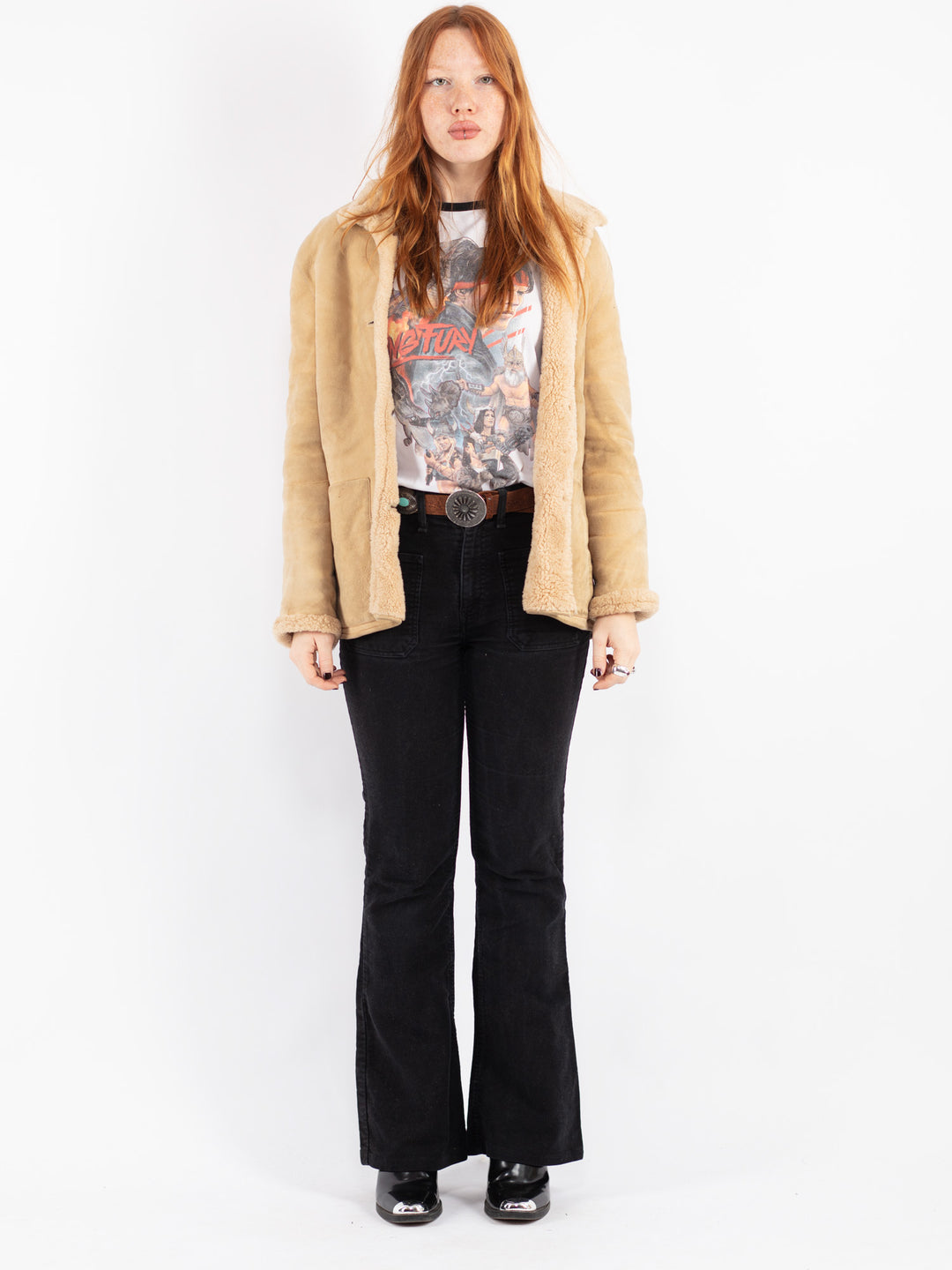 Vintage 90's Women Sheepskin Jacket in Beige