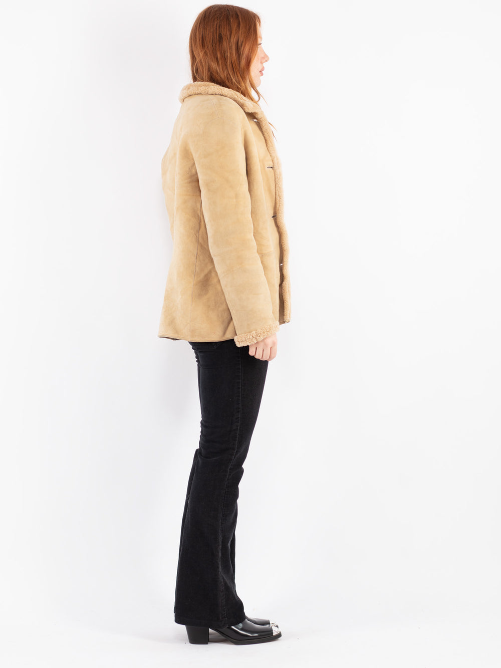 Vintage 90's Women Sheepskin Jacket in Beige