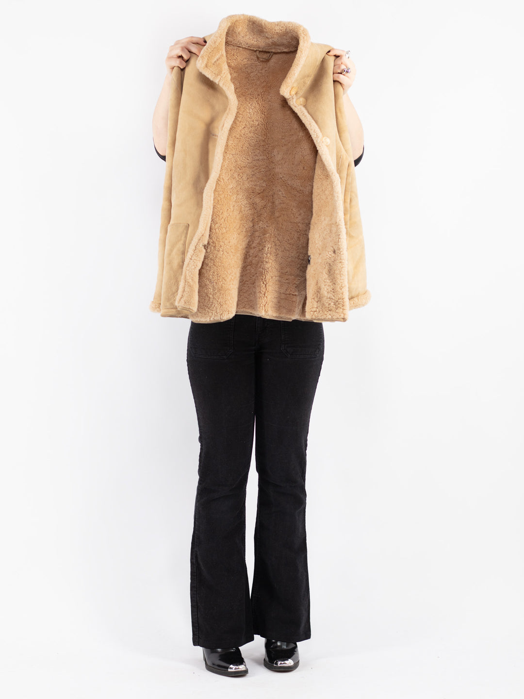 Vintage 90's Women Sheepskin Jacket in Beige