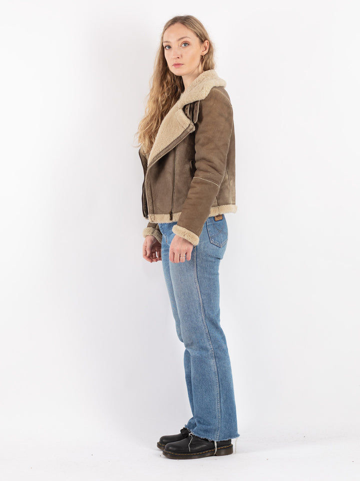 Vintage 90's Women Sheepskin Jacket in Beige