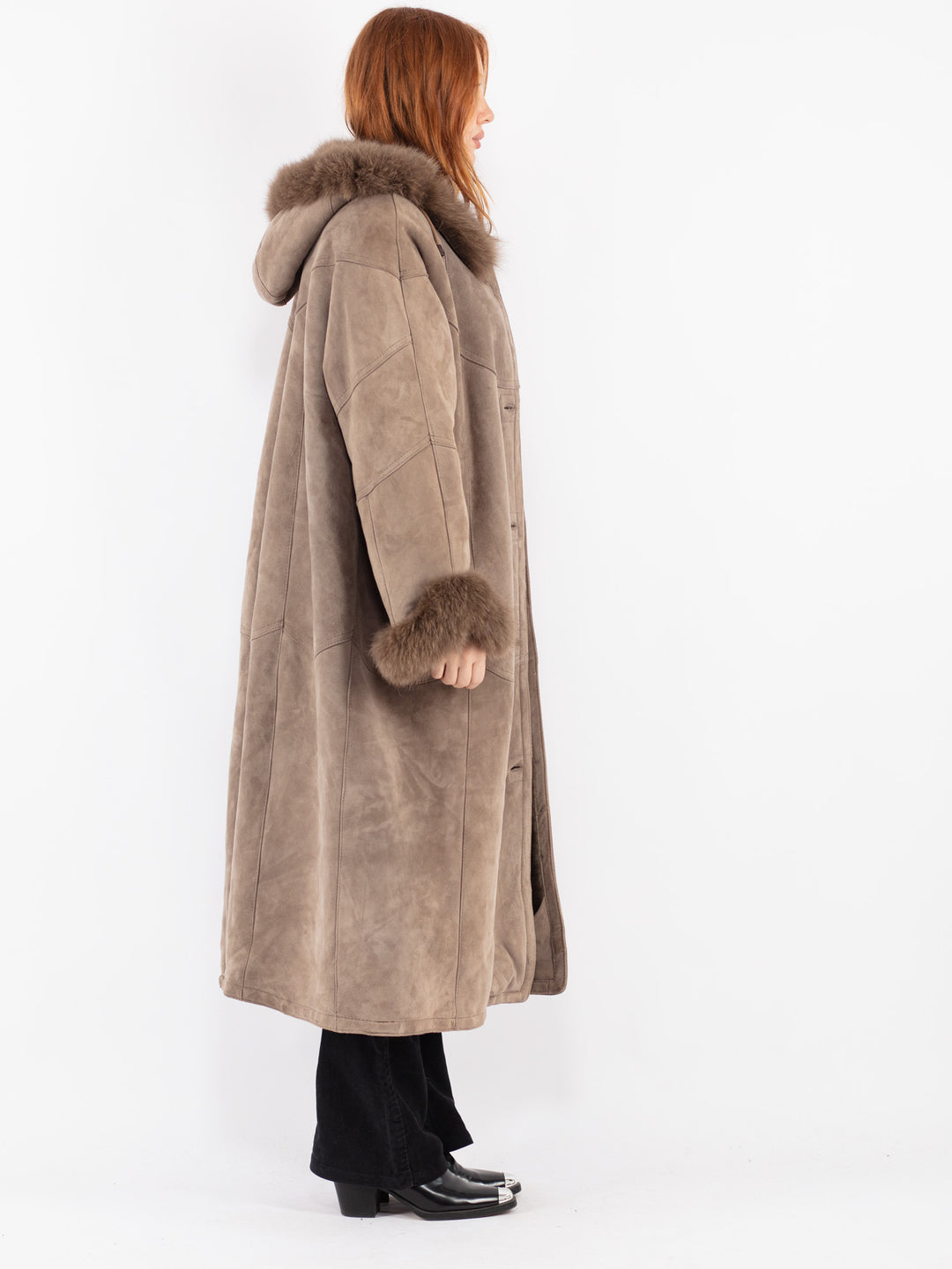 Vintage 90's Women Sheepskin Coat in Beige