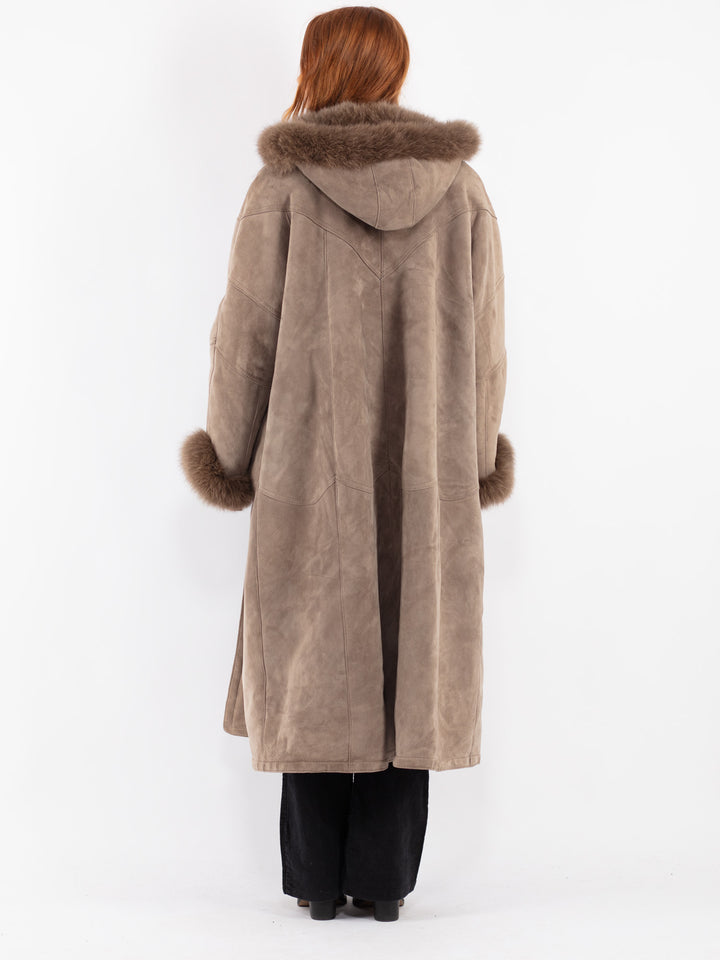 Vintage 90's Women Sheepskin Coat in Beige