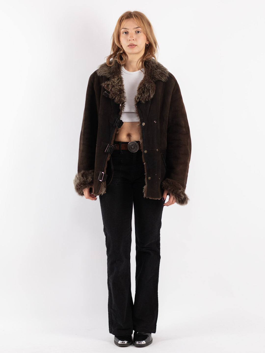 Vintage 90's Women Sheepskin Jacket in Brown