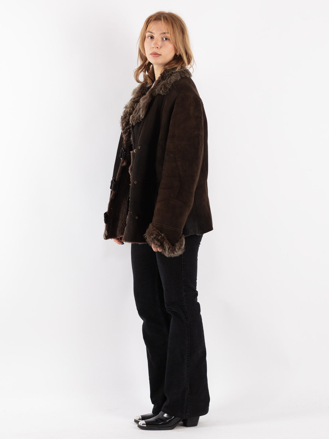 Vintage 90's Women Sheepskin Jacket in Brown