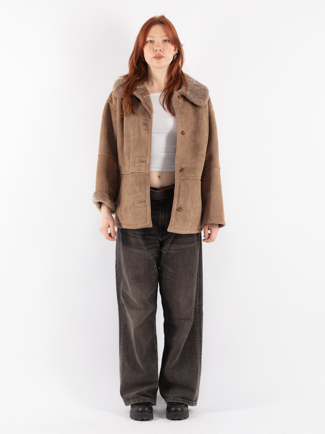 Vintage 90's Women Sheepskin Jacket in Beige