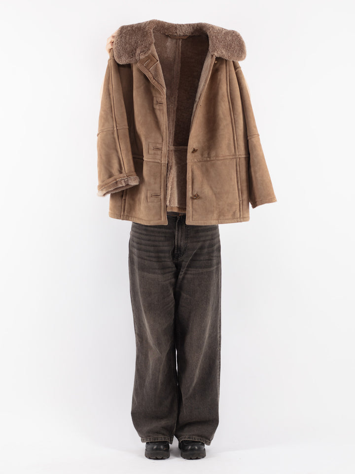 Vintage 90's Women Sheepskin Jacket in Beige