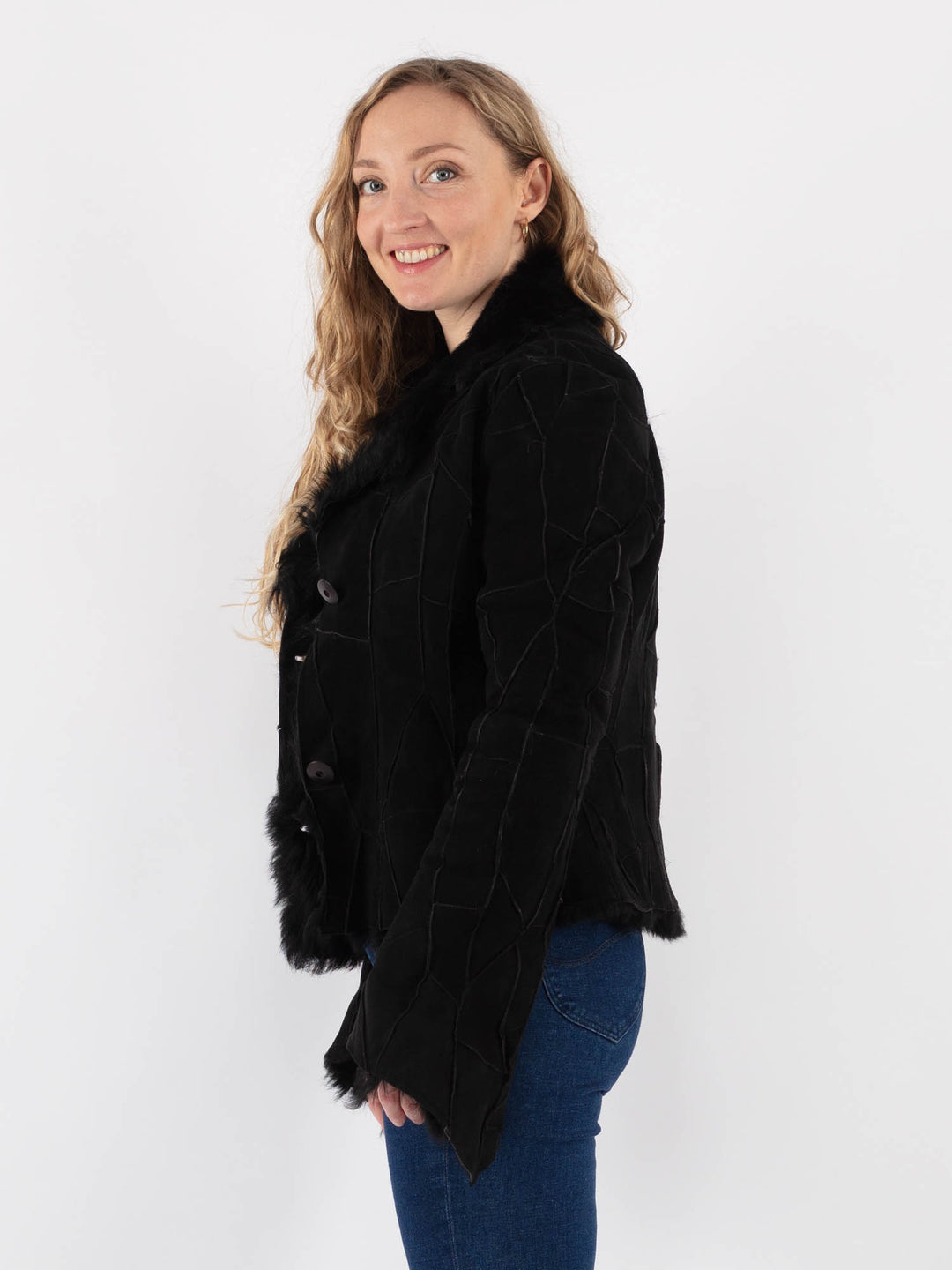 Vintage 90's Women Sheepskin Jacket in BlackV9416