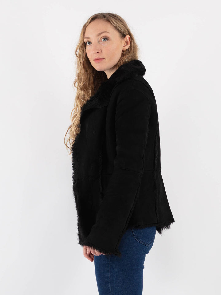 Vintage 90's Women Sheepskin Shearling Jacket in BlackV9417