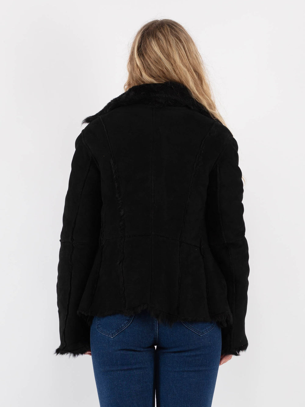 Vintage 90's Women Sheepskin Shearling Jacket in BlackV9417