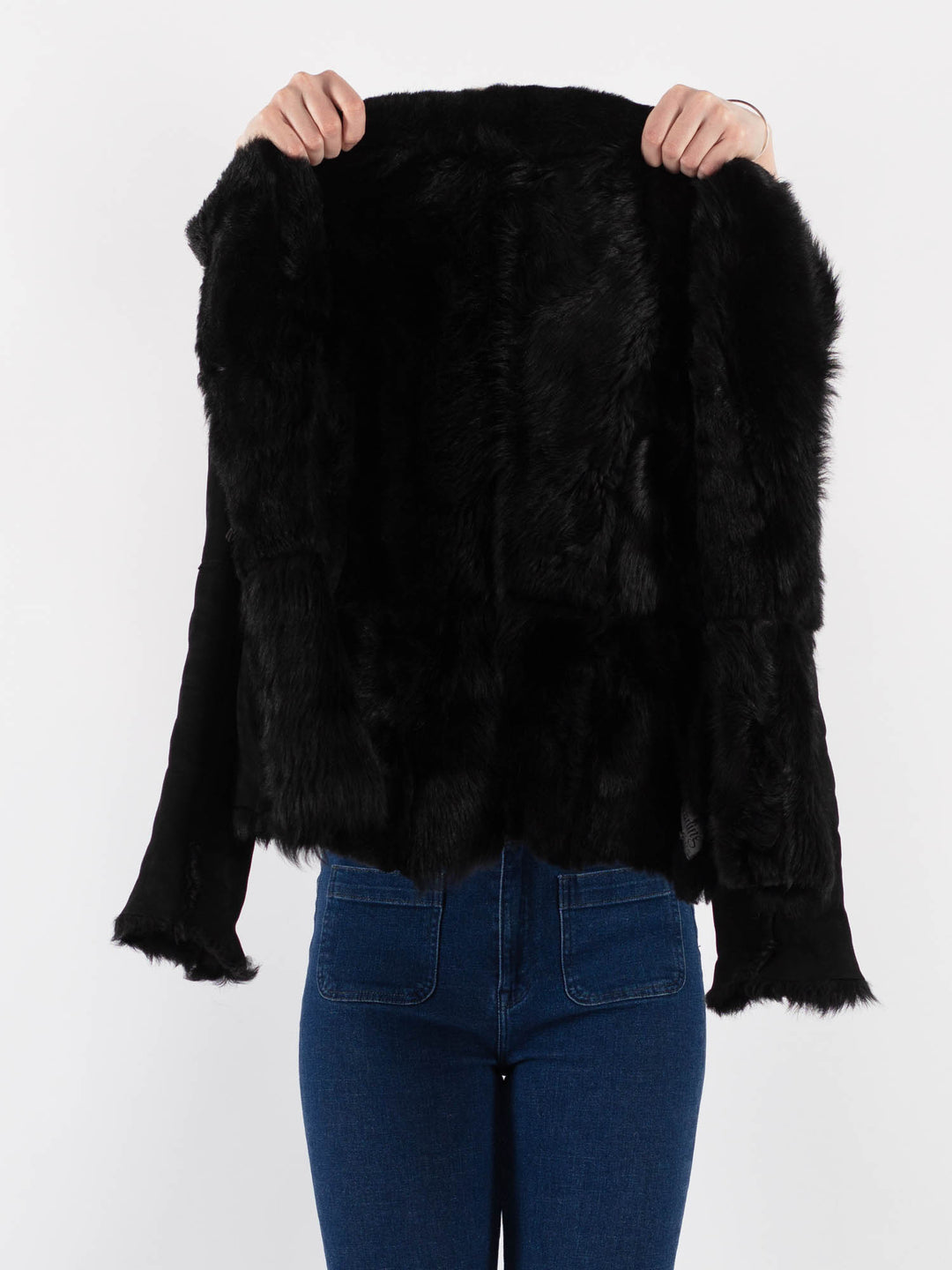 Vintage 90's Women Sheepskin Shearling Jacket in BlackV9417