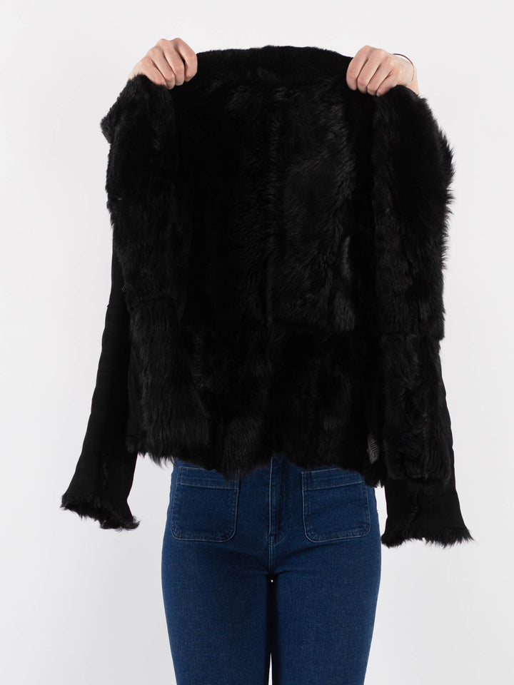 Vintage 90's Women Sheepskin Shearling Jacket in BlackV9417