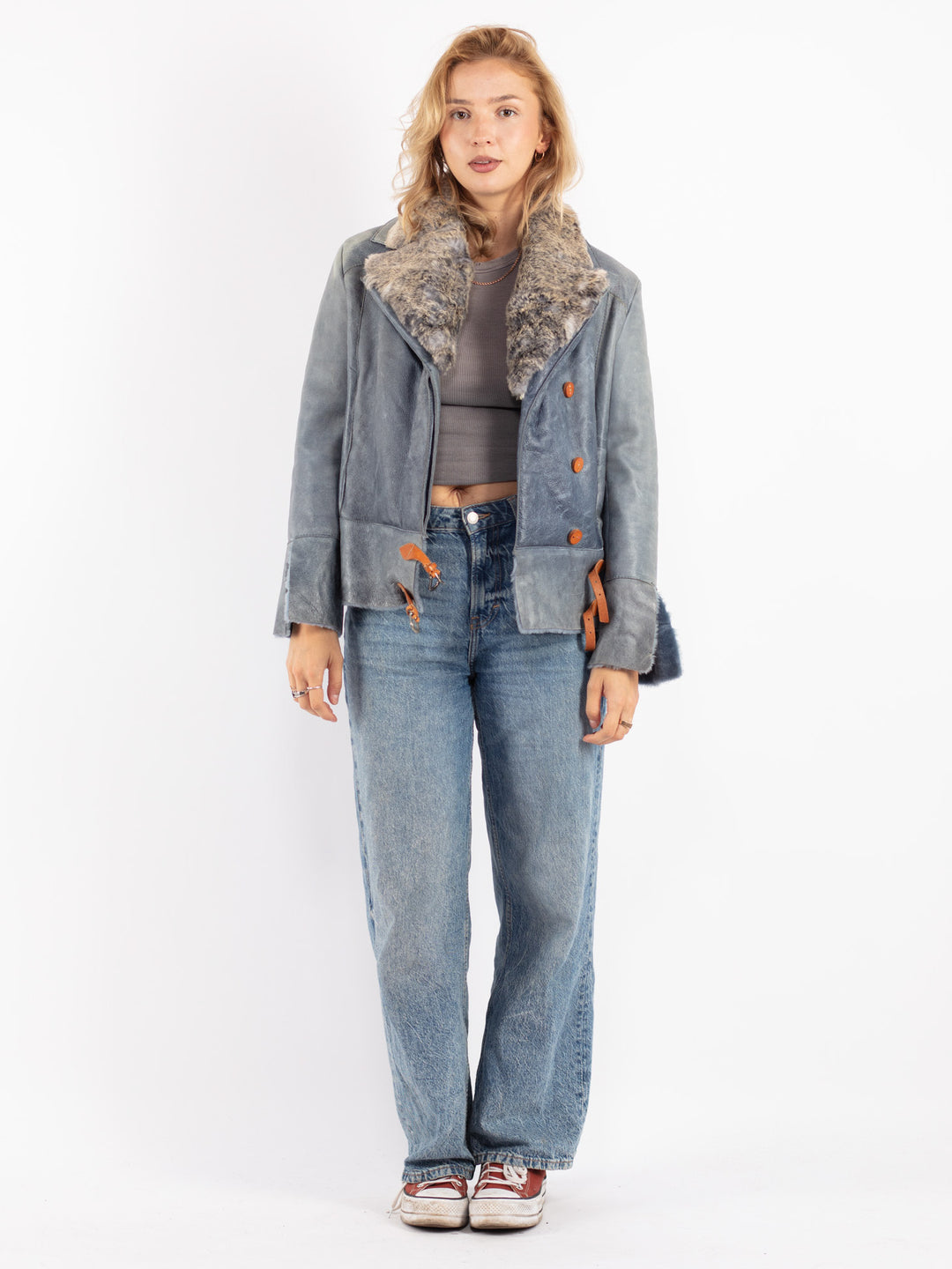 Vintage 90's Women Sheepskin Jacket in Blue