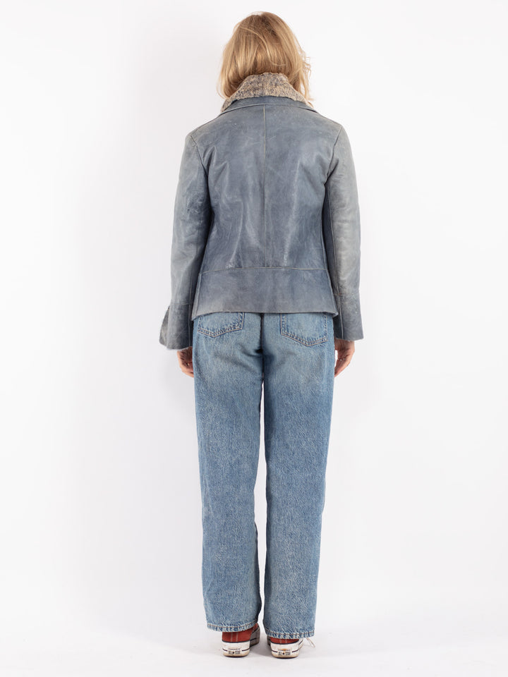 Vintage 90's Women Sheepskin Jacket in Blue