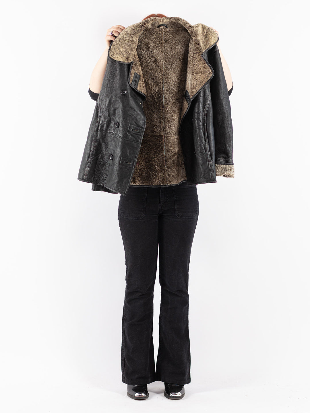 Vintage 90's Women Sheepskin Jacket in Black