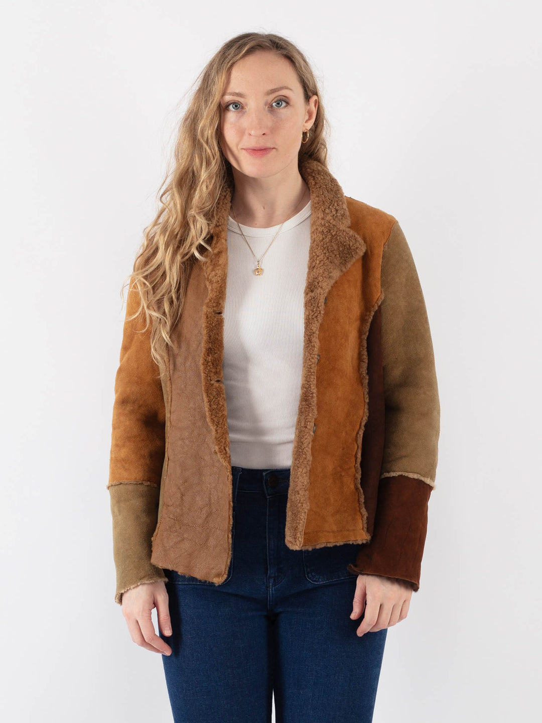 Vintage 90's Women Sheepskin Jacket in BrownV9434