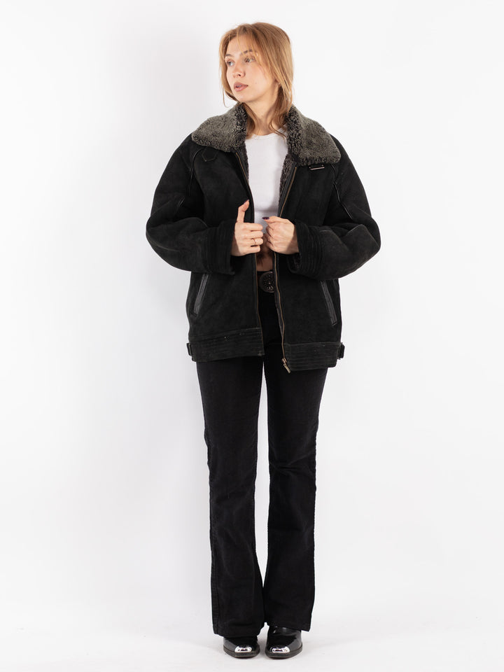 Vintage 90's Women Sheepskin Jacket in Black