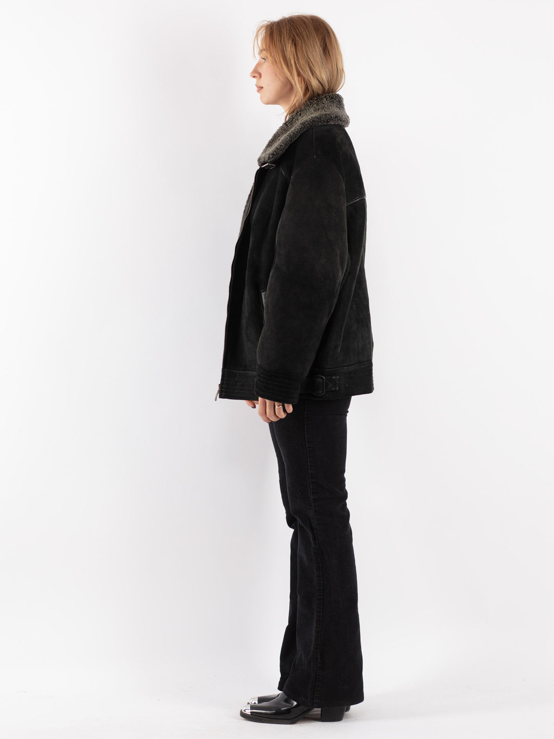 Vintage 90's Women Sheepskin Jacket in Black