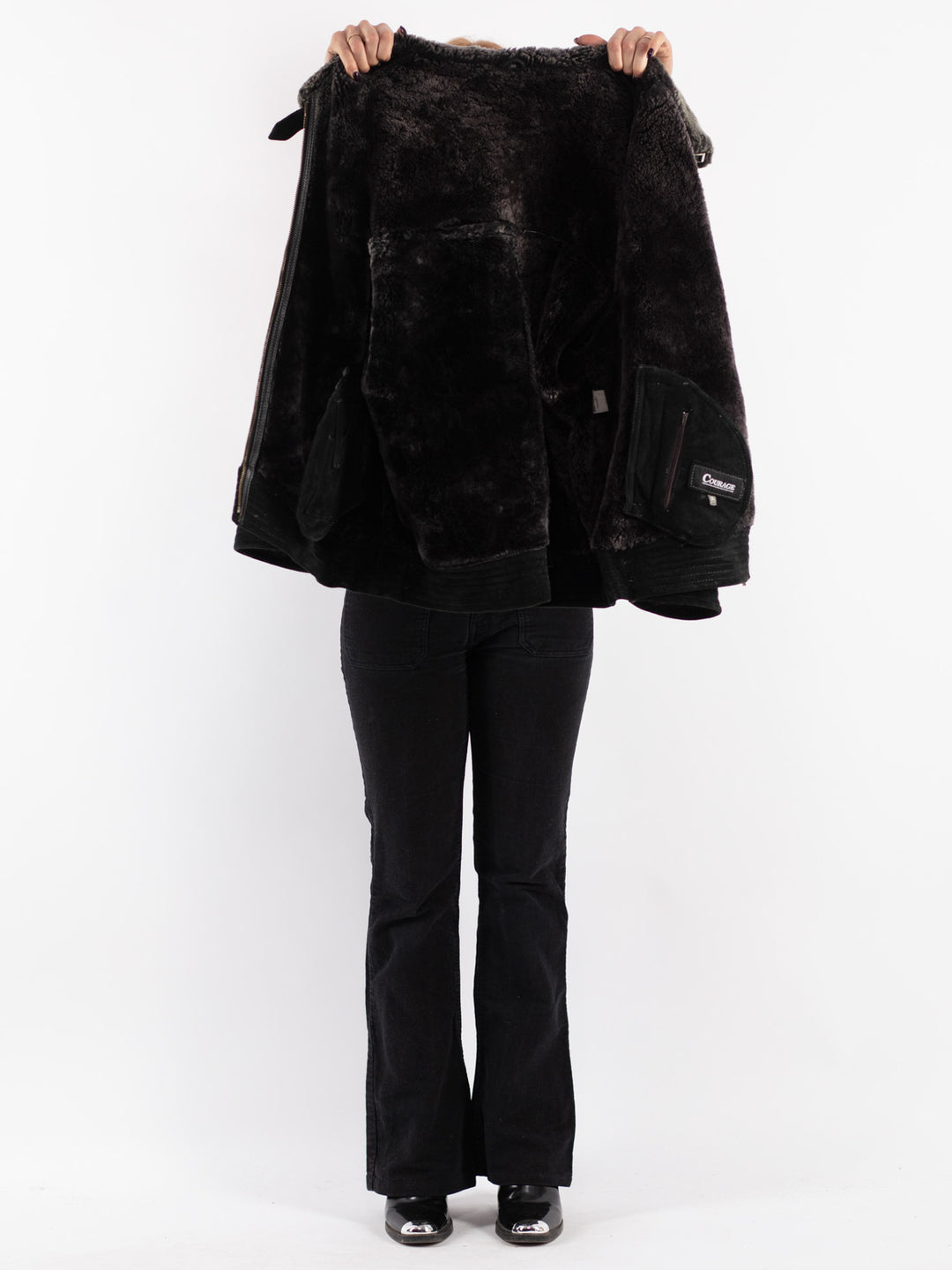 Vintage 90's Women Sheepskin Jacket in Black