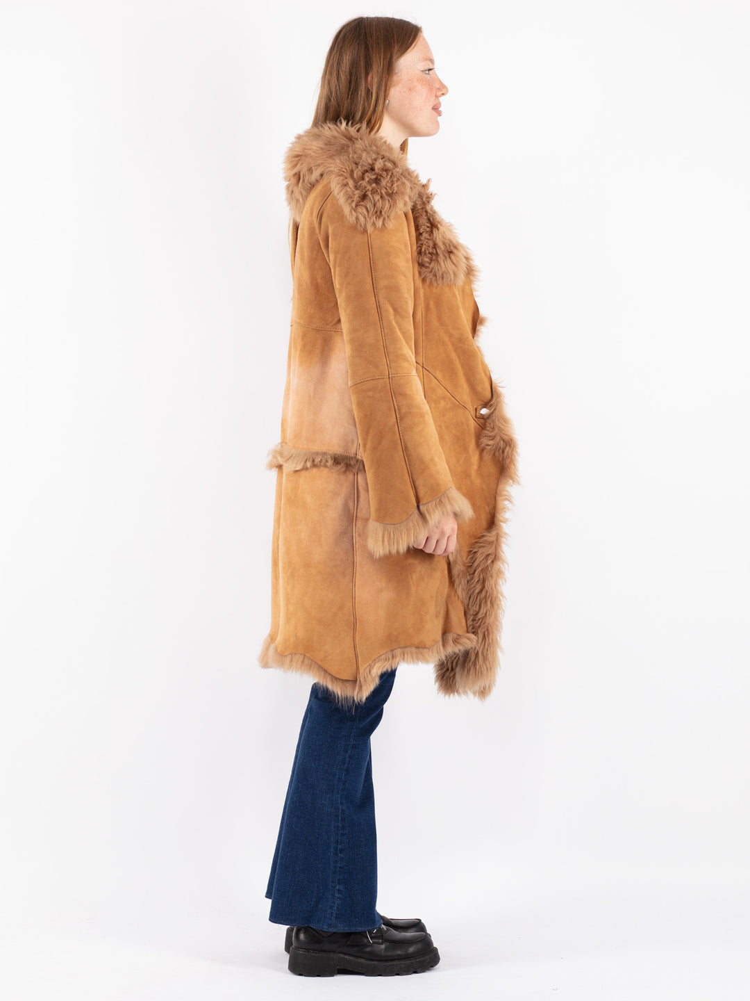Vintage 90's Women Sheepskin Shearling Coat in Brown