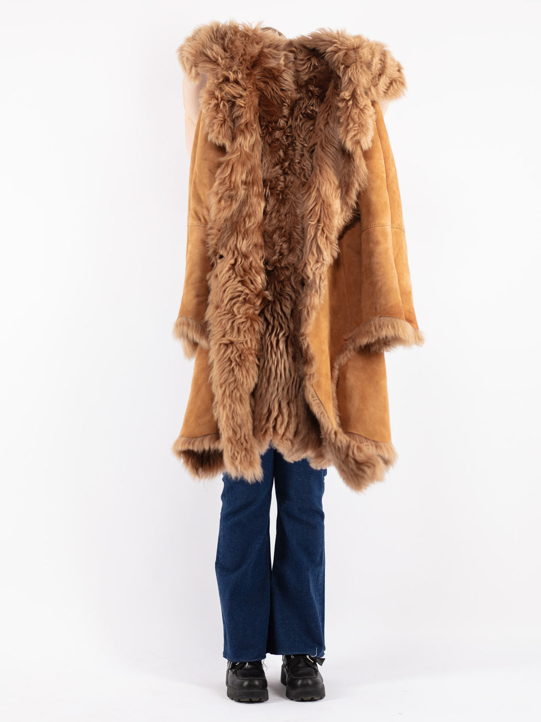 Vintage 90's Women Sheepskin Shearling Coat in Brown