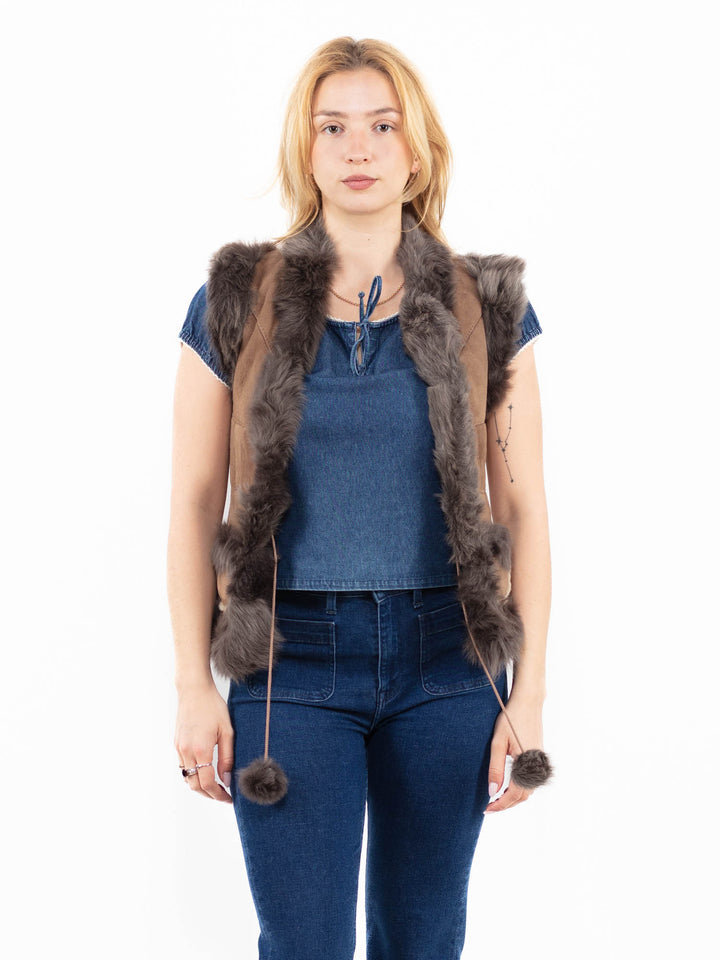 Vintage 90's Women Sheepskin Vest in BeigeA0034