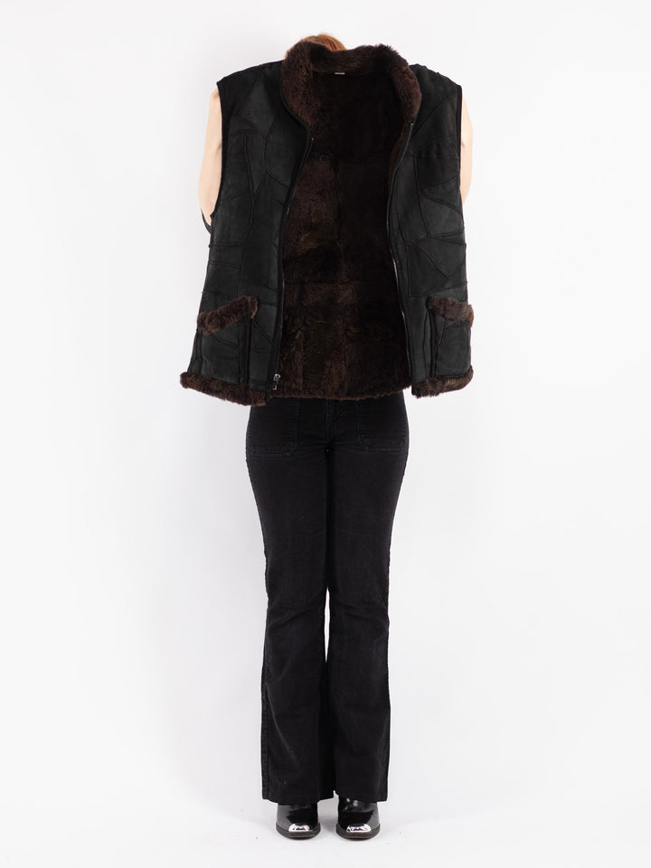 Vintage 90's Women Sheepskin Vest in Black