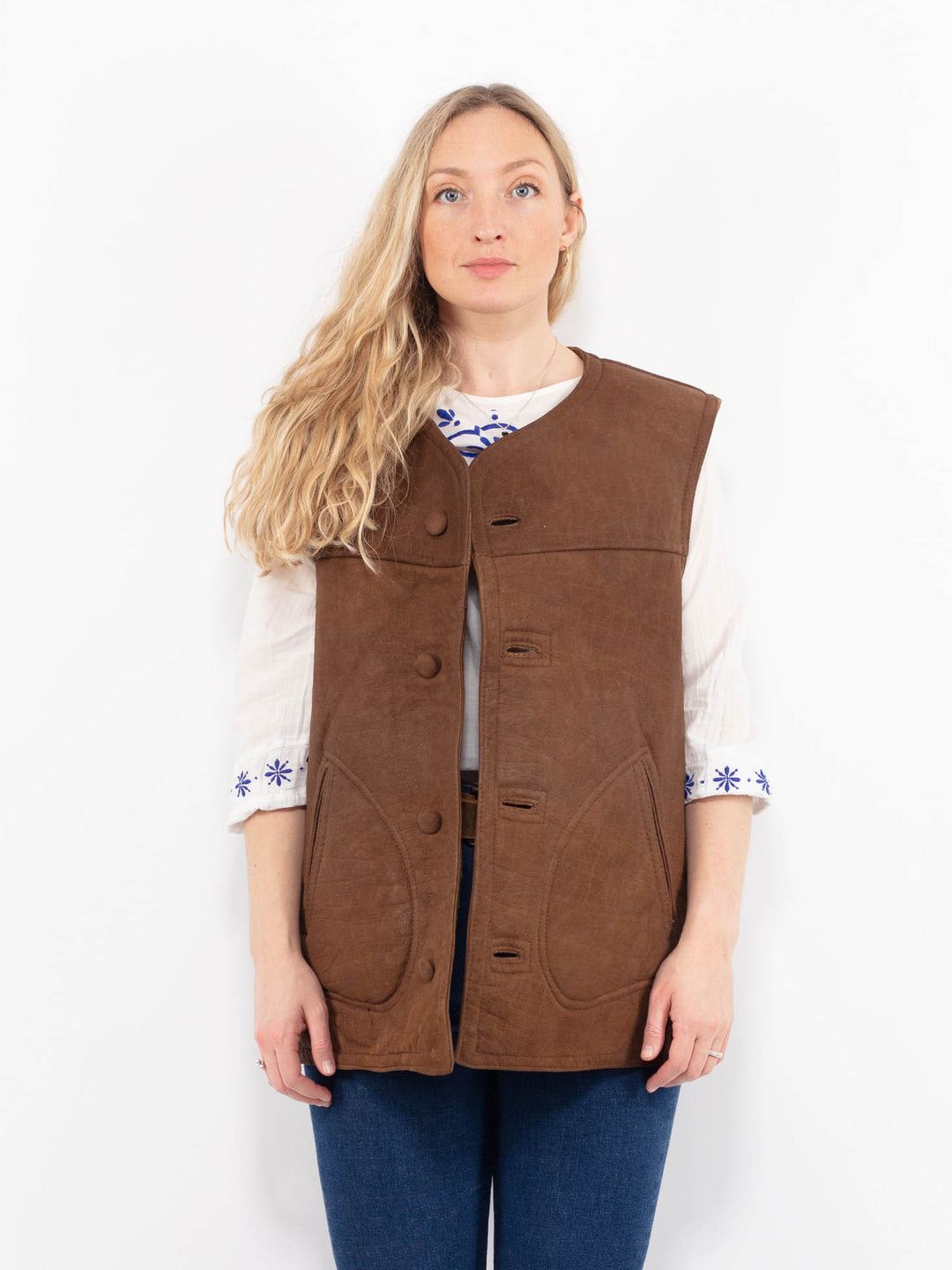 Vintage 90's Women Sheepskin Vest in BrownA1002