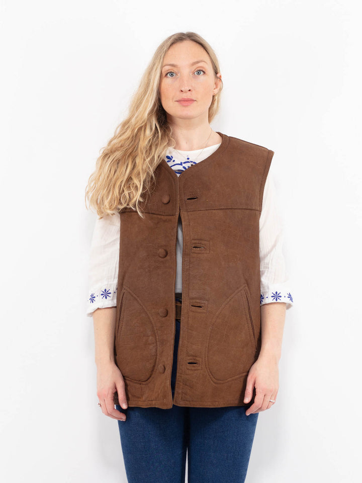Vintage 90's Women Sheepskin Vest in BrownA1002