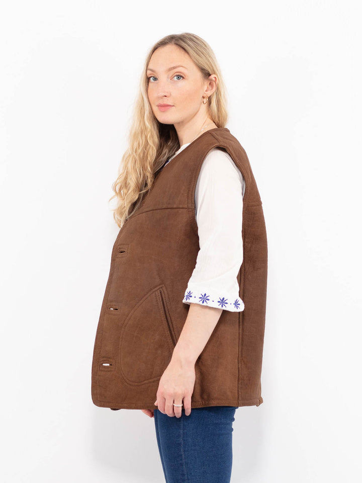 Vintage 90's Women Sheepskin Vest in BrownA1002