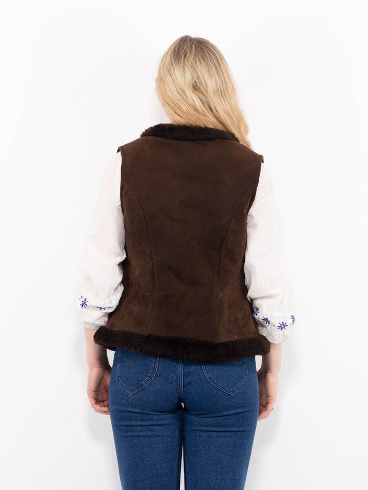 Vintage 90's Women Sheepskin Vest in Brown