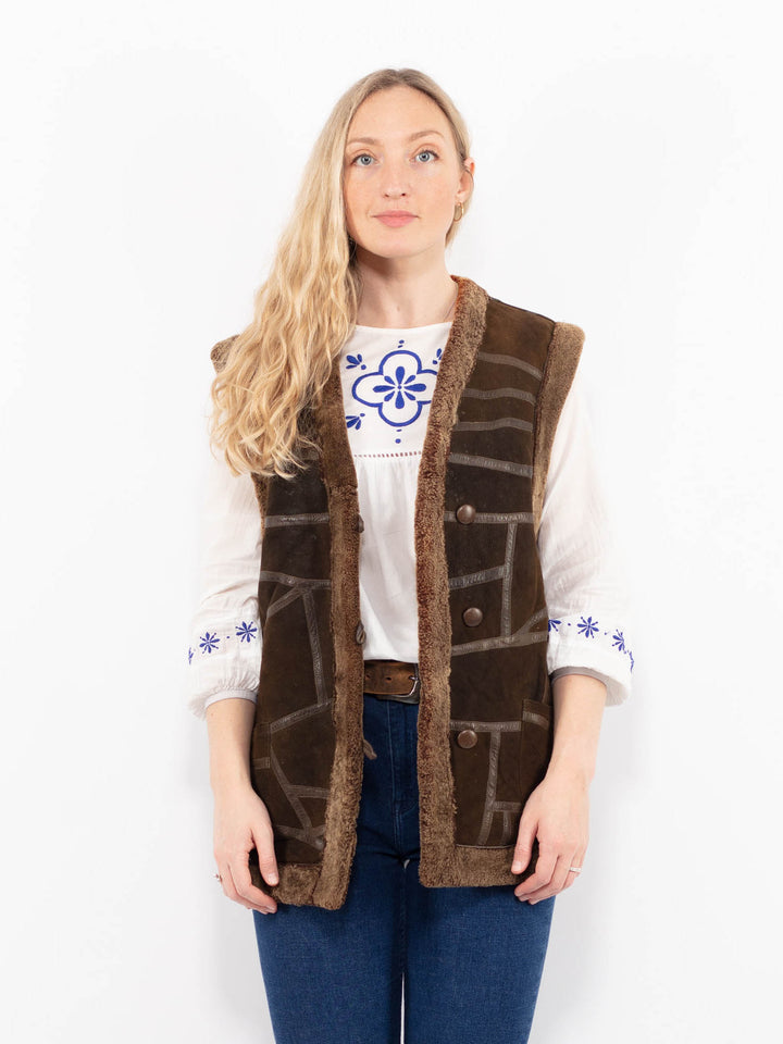 Vintage 90's Women Sheepskin Vest in BrownA1050