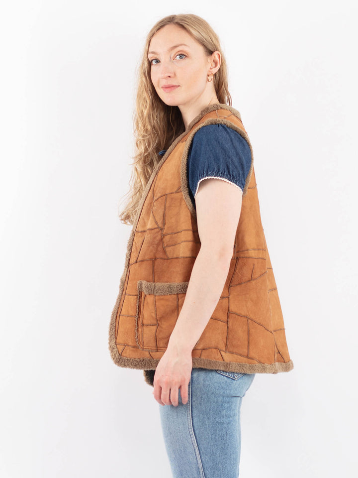Vintage 90's Women Sheepskin Vest in BrownV9525