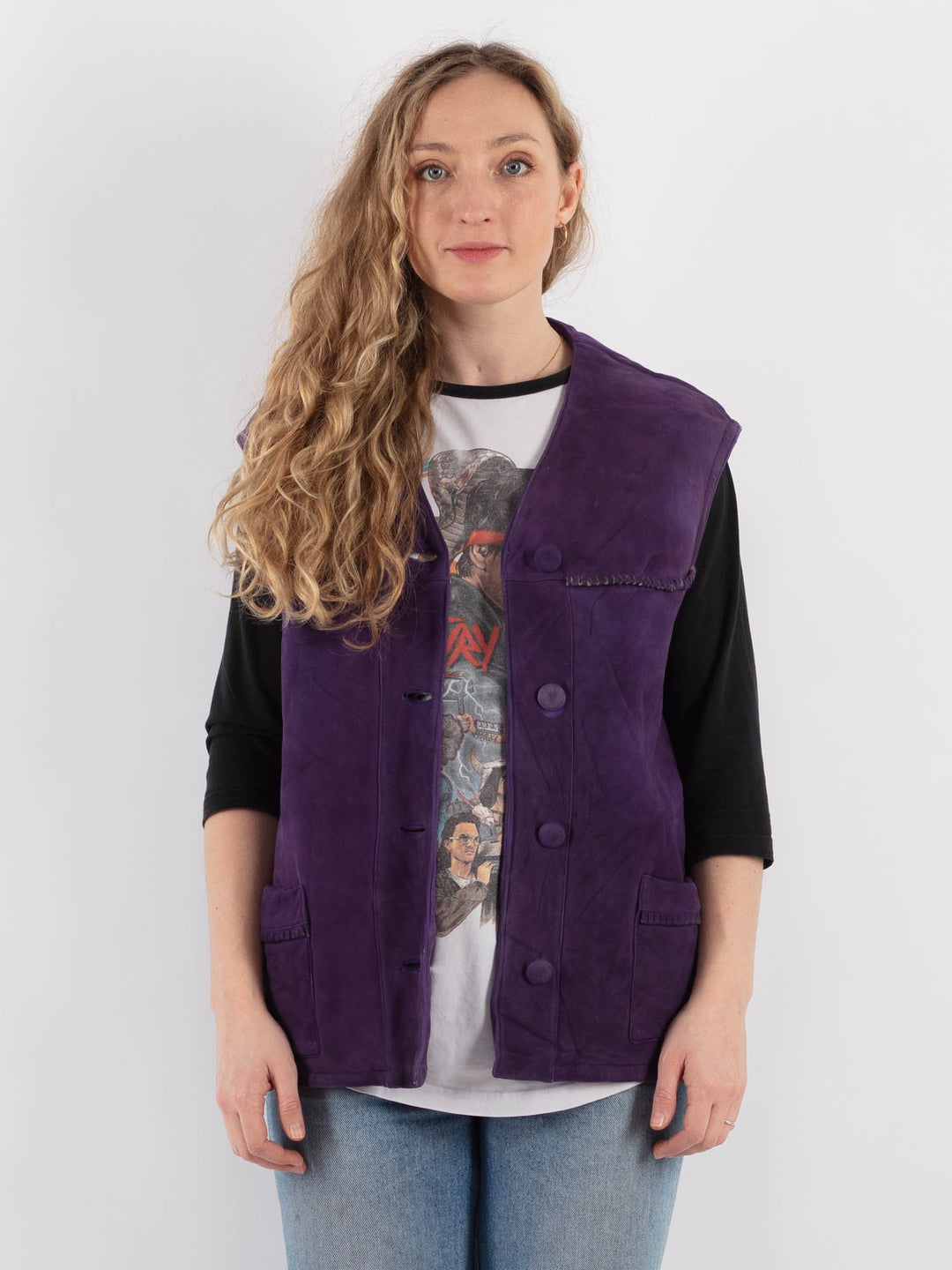 Vintage 90's Women Sheepskin Vest in PurpleV9331