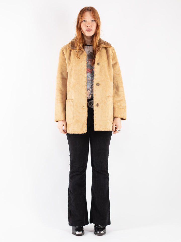 Vintage 90's Women Sherpa Coat in Beige