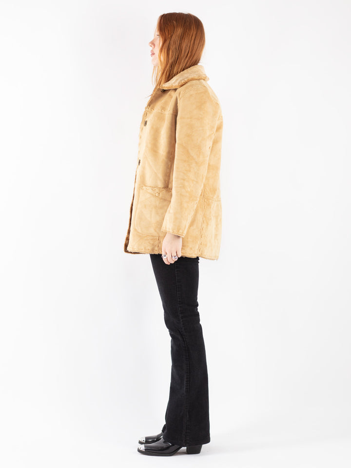 Vintage 90's Women Sherpa Coat in Beige