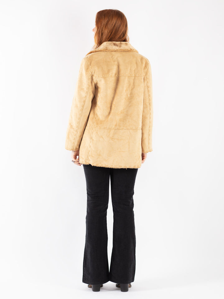 Vintage 90's Women Sherpa Coat in Beige