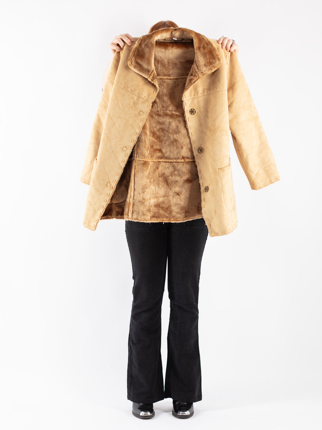 Vintage 90's Women Sherpa Coat in Beige