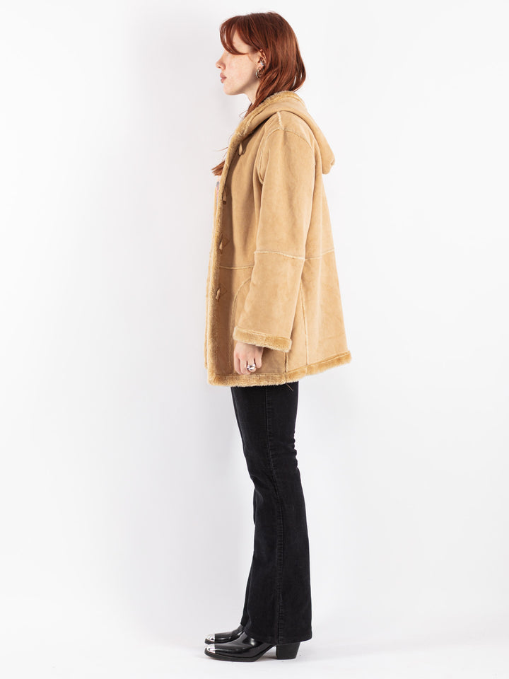 Vintage 90's Women Sherpa Coat in Beige