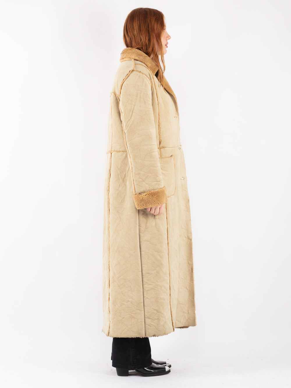Vintage Women Sherpa Coat in Beige