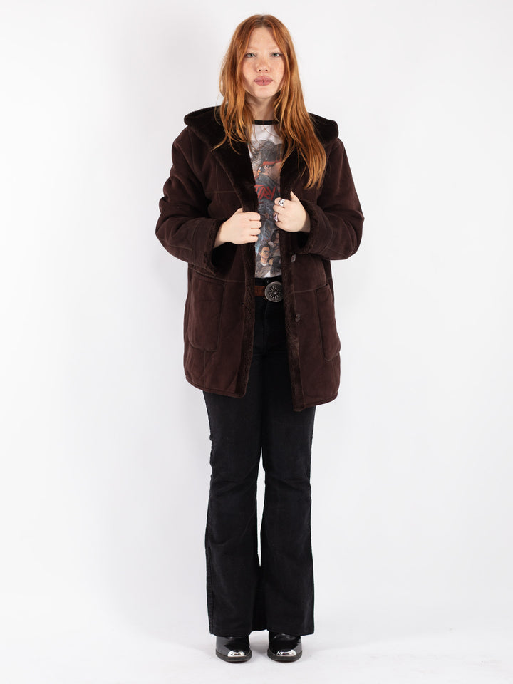 Vintage 90's Women Sherpa Coat in Brown