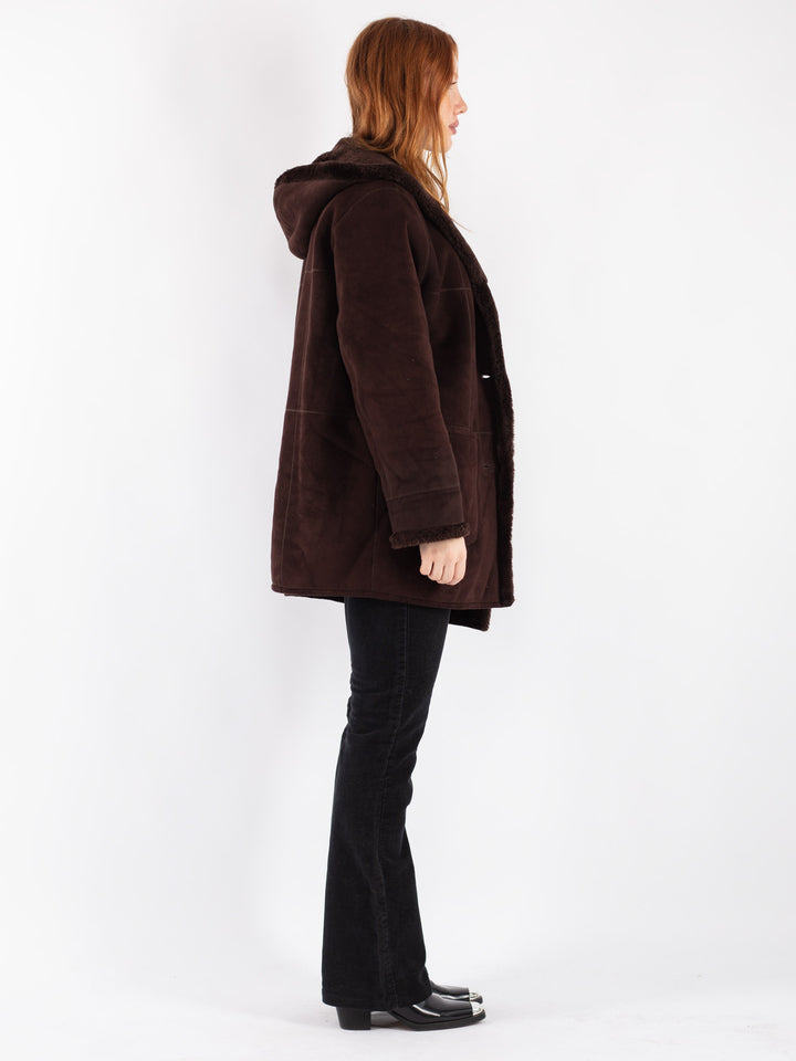 Vintage 90's Women Sherpa Coat in Brown