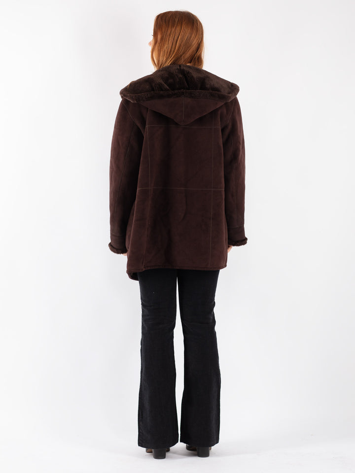 Vintage 90's Women Sherpa Coat in Brown