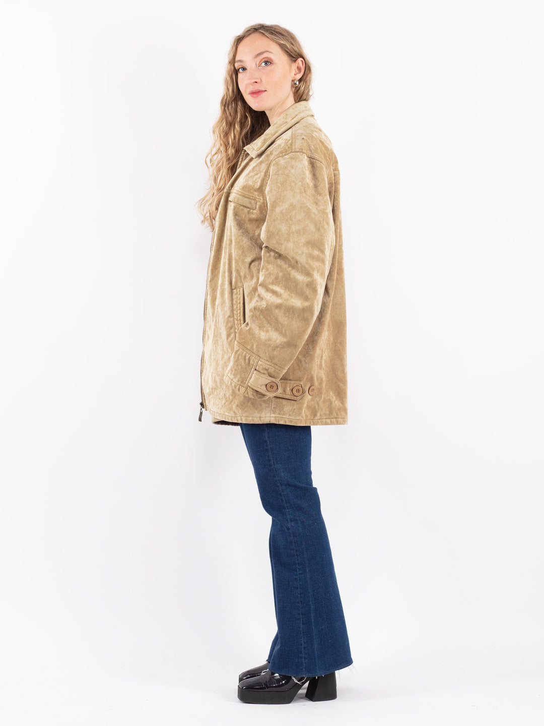 Vintage 90's Women Sherpa Jacket in Beige