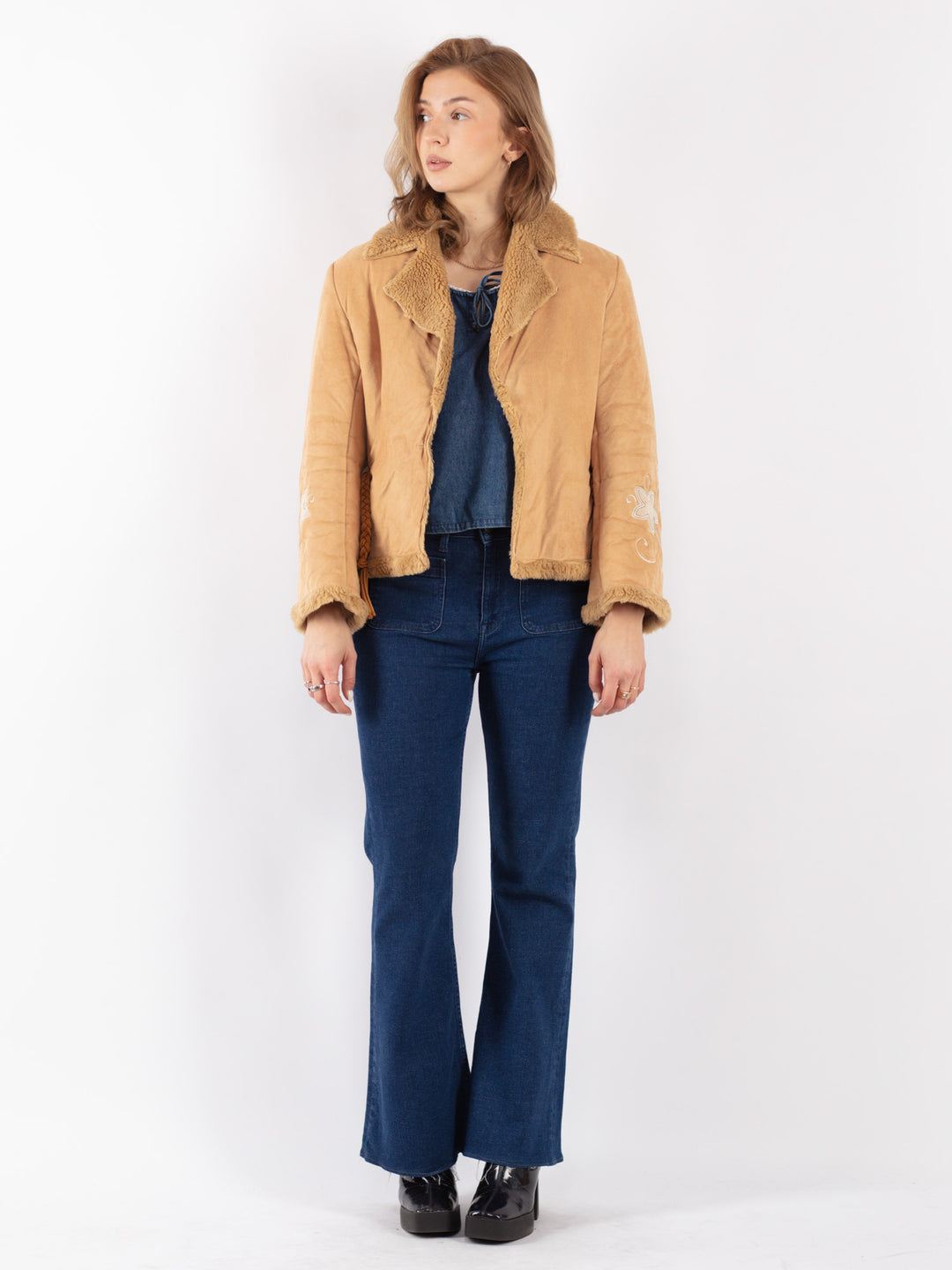 Vintage 90's Women Sherpa Jacket in Beige