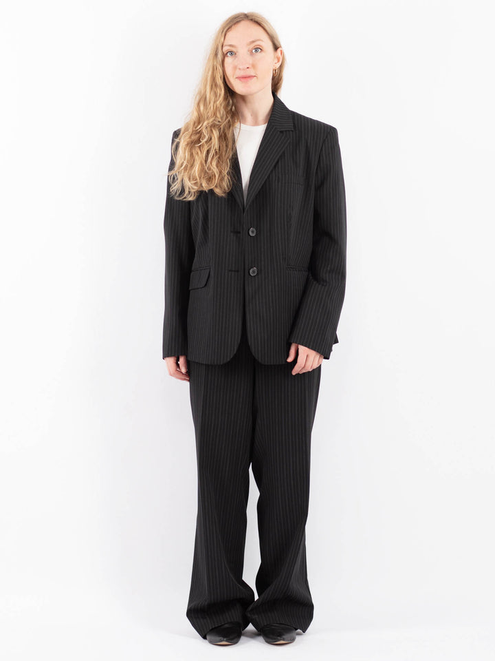Vintage 90's Women Striped Pantsuit in Dark Gray